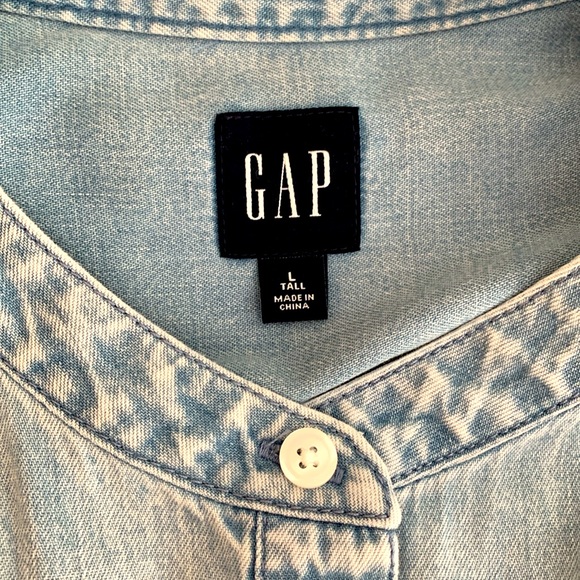GAP Chambray Puff Sleeve Shirt Dress Large TALL - Picture 3 of 9